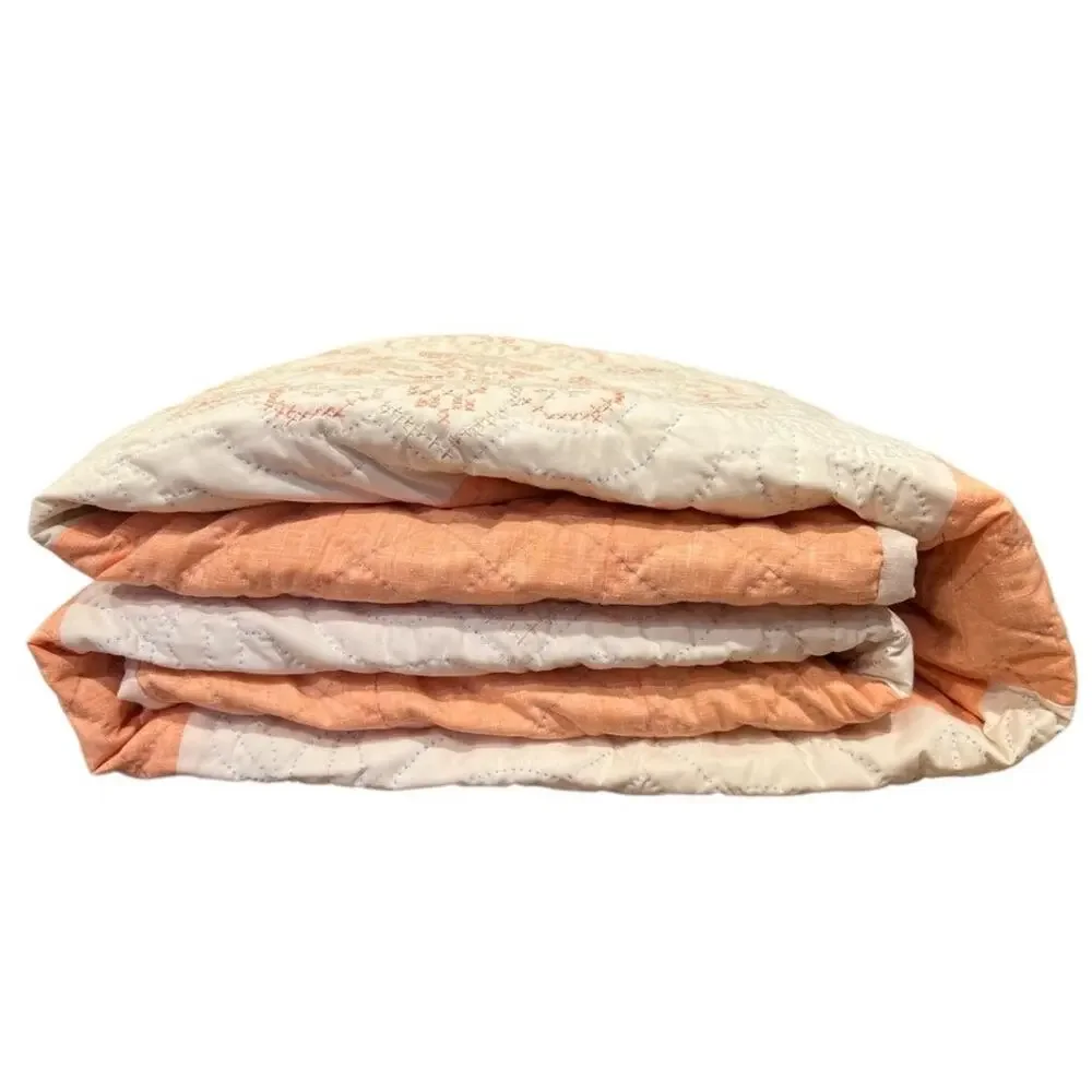 Vtg Handmade Stitched Quilt Twin 101 x 88 Peach Incomplete Project Cottage Retro